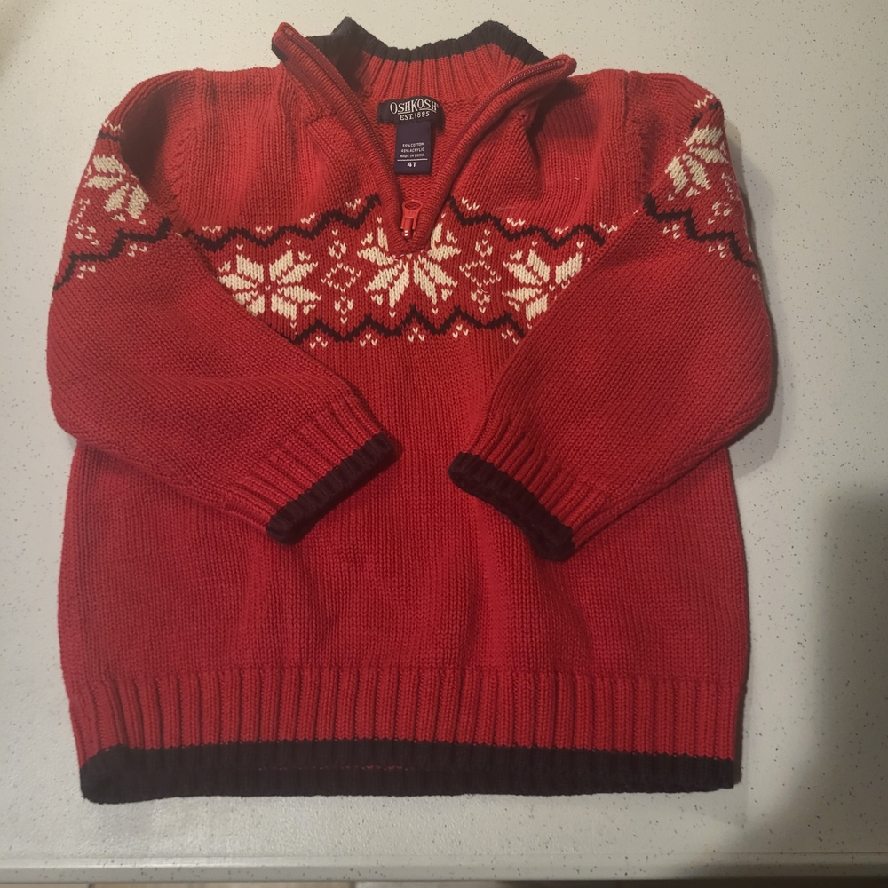 OshKosh Red Nordic Style 1/4 Zip Sweater.  Perfect for holiday photos!